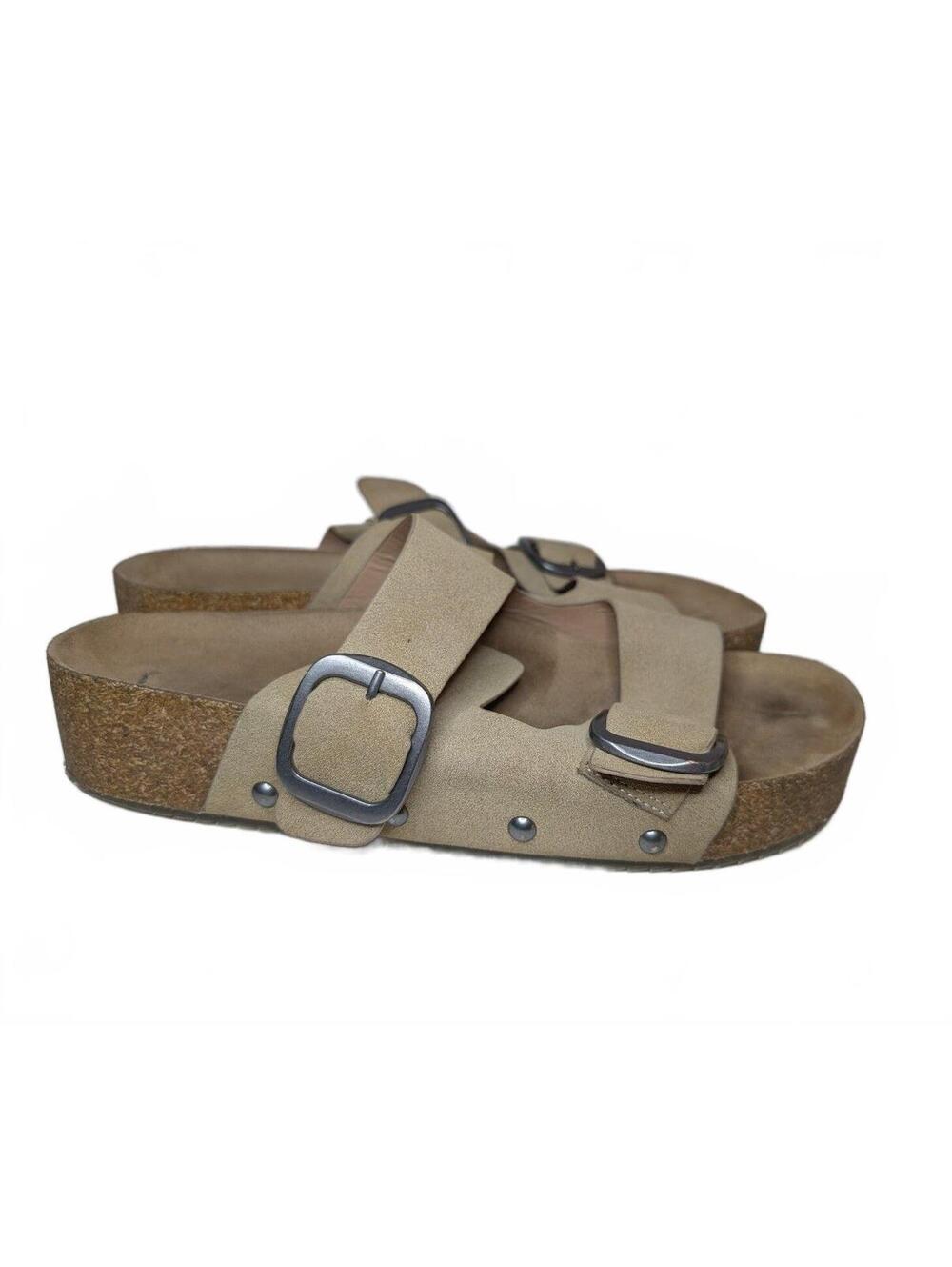 MIA Double Buckle‎ Platform Sandals in Taupe, Size 11